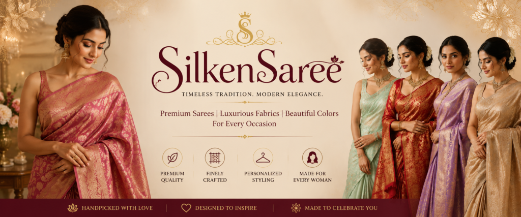 Welcome to SilkenSaree, your trusted destination for premium Kanchipuram Silk Sarees Online. We are passionate about bringing the timeless beauty of traditional Indian craftsmanship to women who appreciate elegance, heritage, and quality.