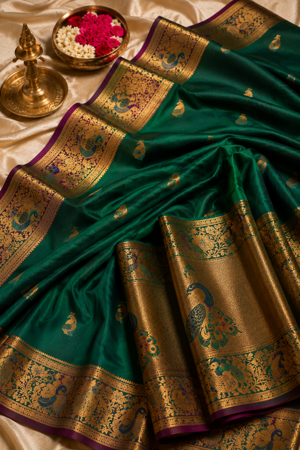 Emerald Peacock Motif Silk — dummy placeholder image