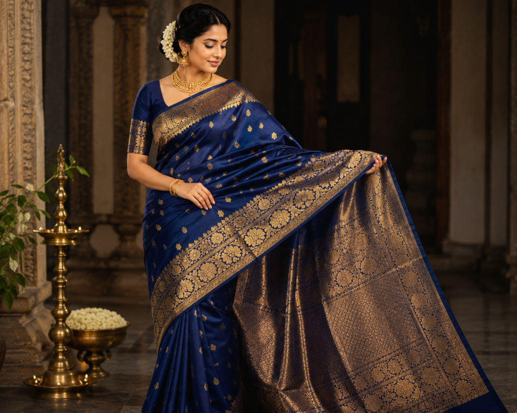 dark blue saree bridal image