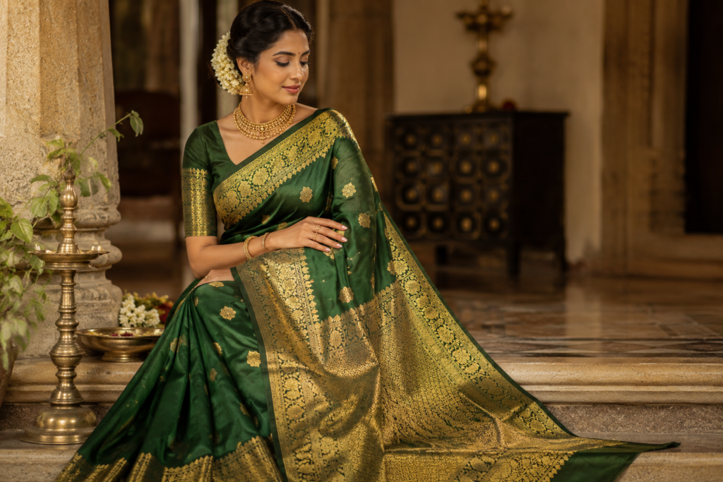 green color bridal saree wearing image