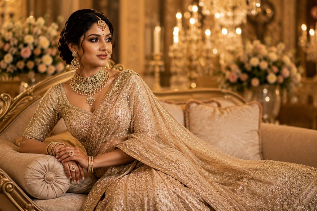 Champagne Gold Luxury bridal fashion saree